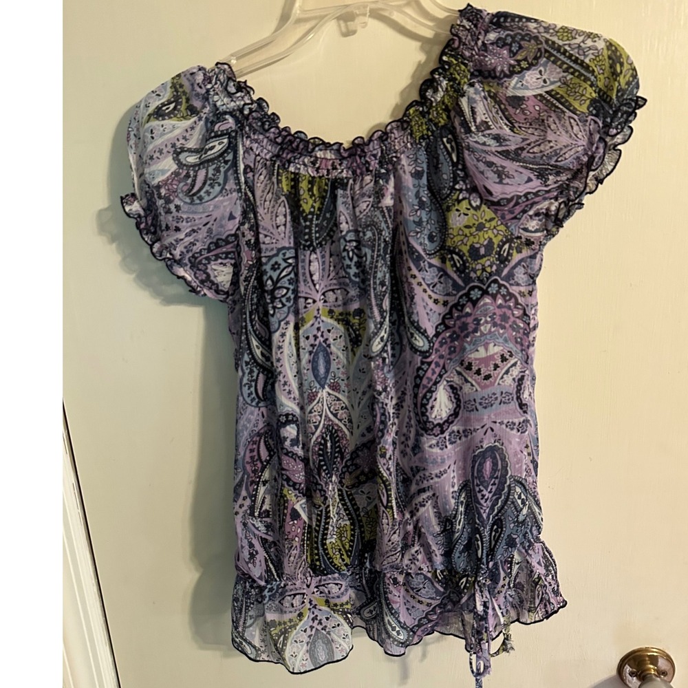 B-Wear Byer California Purple Paisley Smocked Off Shoulder Blouse Cami Set M